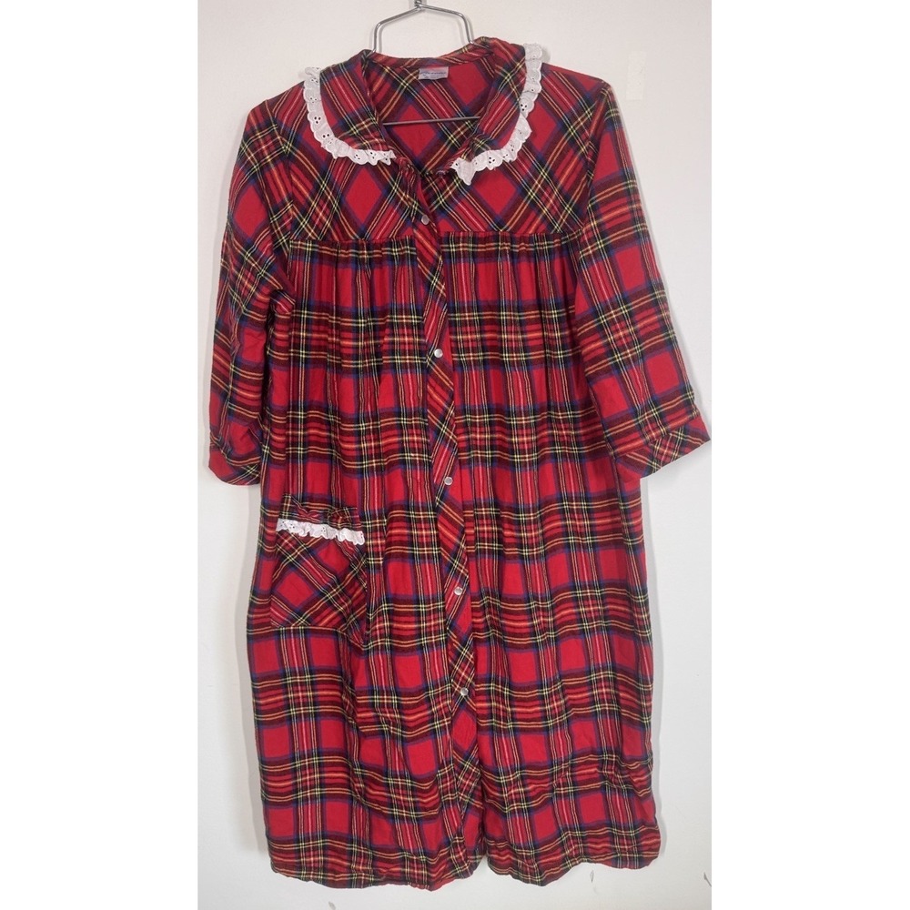VTG Carole Red Tartan Plaid Snap Front Robe Housecoat Size M Grandmacore Prairie